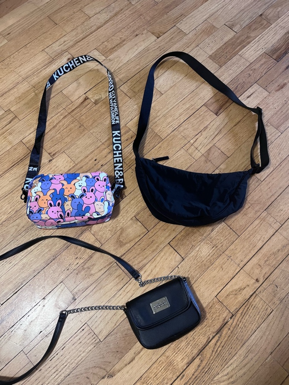 Three Crossbody Bags - Kenneth Cole Reaction, Uniqlo, Cartoon Print